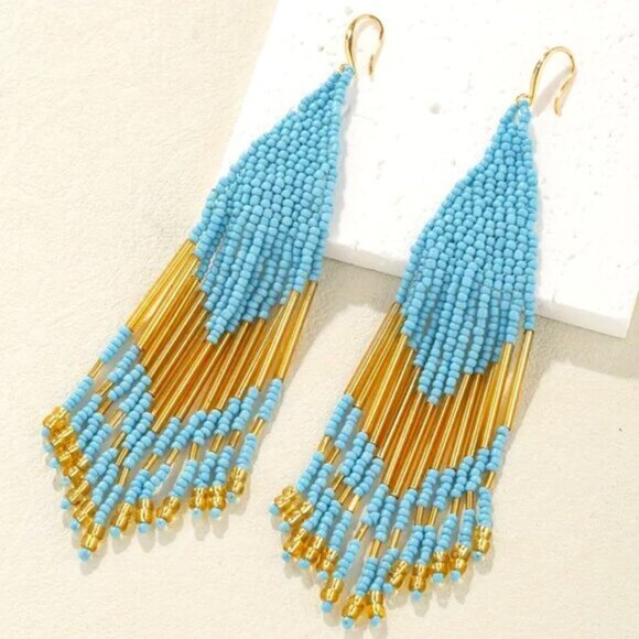 🌺 🌺 🌺LARGE Bohemian Glass Drop Statement Earrings - NEW! - Picture 1 of 2